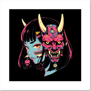 oni mask and the girl Posters and Art